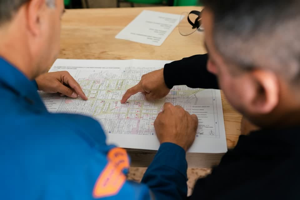 Two colleagues going over a printed document together
