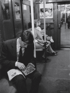 Chess Grandmaster Bobby Fischer playing chess in the subway